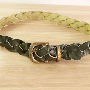 Green Braided Belt Casual 34 Medium Preppy Basic Dress Leather‎ Chic Burnt Metal